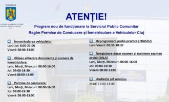 În atenția opiniei publice: Serviciul Permise și Înmatriculări Cluj își modifică PROGRAMUL DE FUNCȚIONARE!